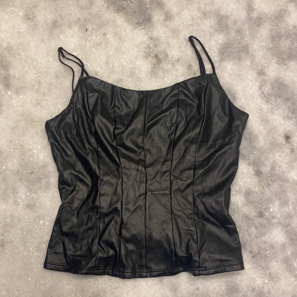 Free People Faux Leather Top with Lace detail
